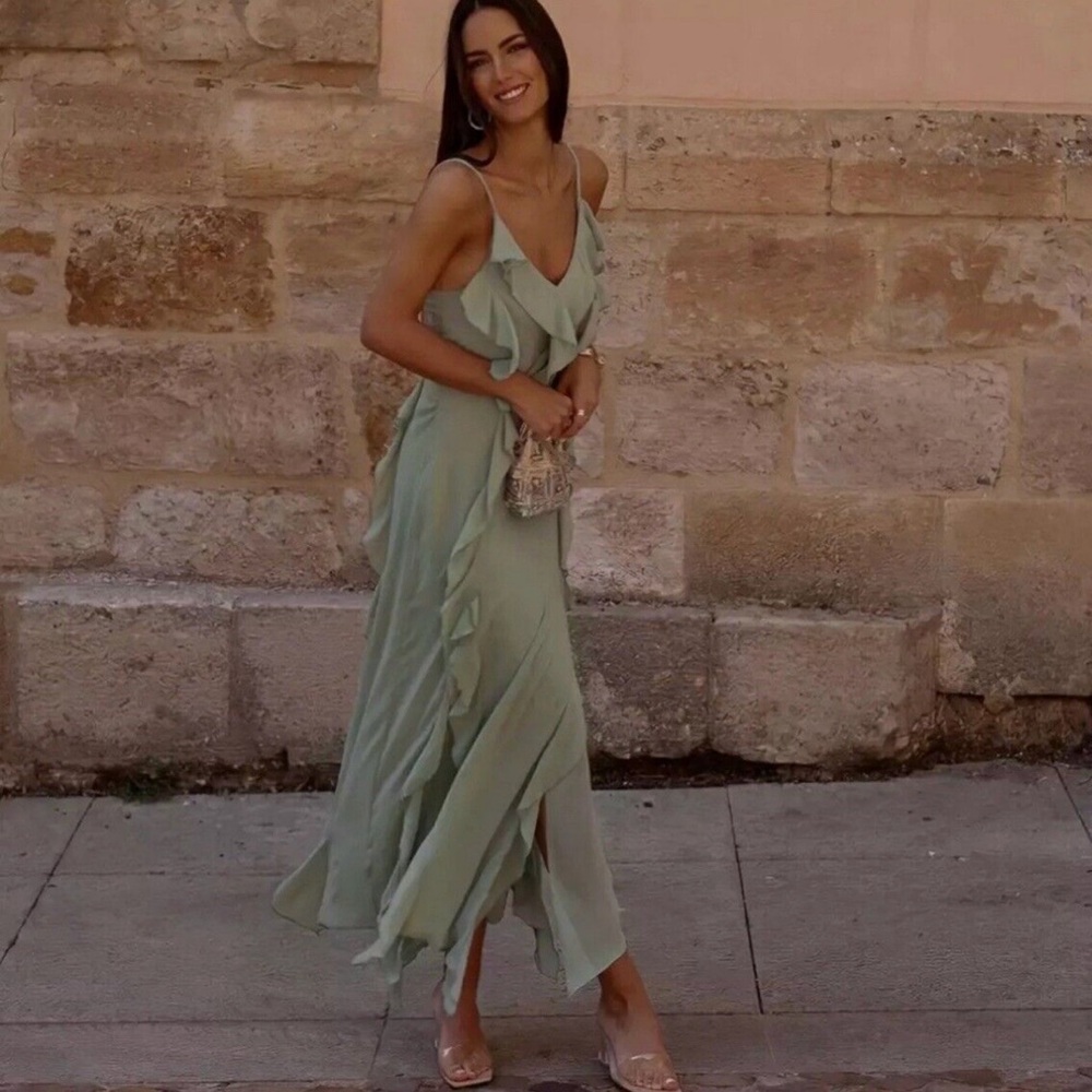 ZARA Strappy Long Ruffled Dress